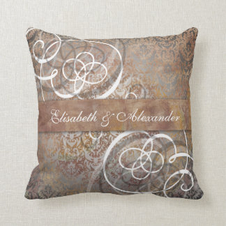 Elegant Tuscan Damask Custom Newlywed Wedding Gift Cushion