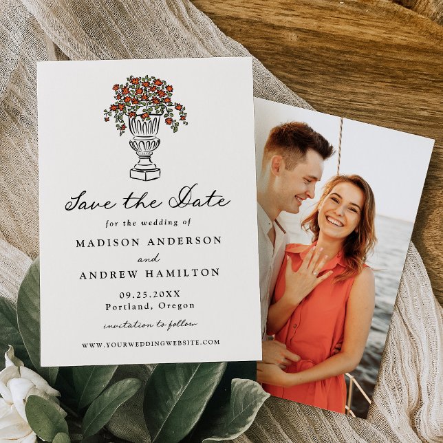 Elegant Tuscan Sunset Blooms Photo Wedding Save The Date (Creator Uploaded)