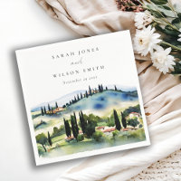 Elegant Tuscany Italy Watercolor Landscape Wedding