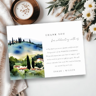 Elegant Tuscany Italy Watercolor Landscape Wedding Thank You Card