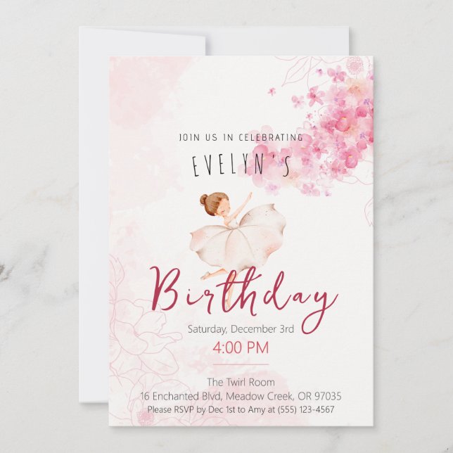 Elegant Tutu Ballerina Birthday Girl Invitation (Front)