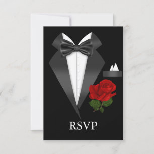Elegant Tux & Rose Black Tie Party RSVP