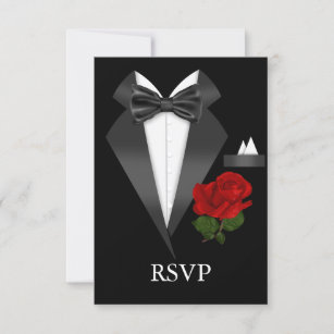 Elegant Tux & Rose Black Tie Party RSVP