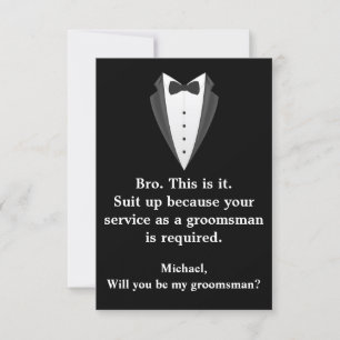 elegant tuxedo black&white modern groomsman  invitation