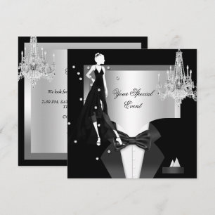 Elegant Tuxedo Gown Silver White Black Party Invitation