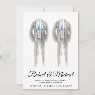 Elegant Tuxedo Watercolors Gay Wedding Invitation