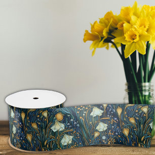 Elegant Twilight Garden Floral Botanical Satin Ribbon