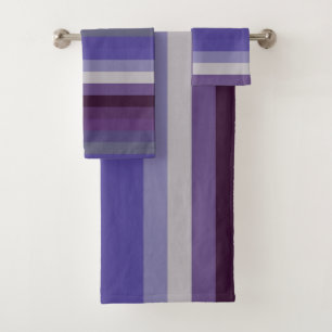 Elegant Twilight Purple Gradient Stripe Pattern Bath Towel Set