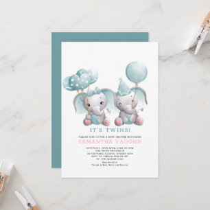 Elegant Twin Elephant Baby Shower Invitation