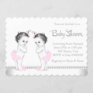 Elegant Twin Girl Baby Shower Invitation