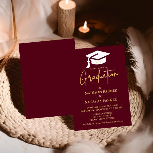 Elegant Twin Gold Calligraphy Graduation Party Invitation