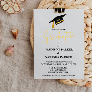 Elegant Twin Gold Calligraphy Graduation Party Invitation