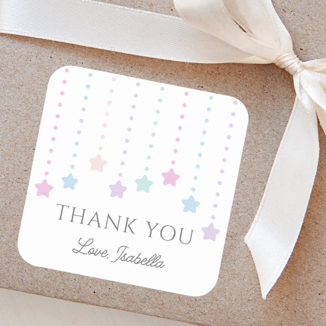Elegant Twinkle Little Stars Baby Shower Thank You Square Sticker (Creator Uploaded)