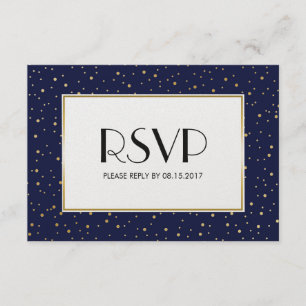 Elegant Twinkle Stars Midnight Blue Sky Gold RSVP Card