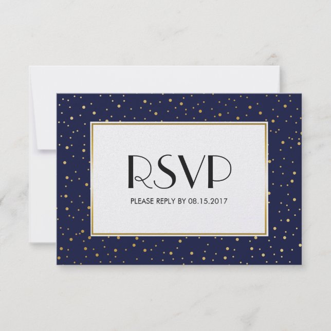 Elegant Twinkle Stars Midnight Blue Sky Gold RSVP Card (Front)