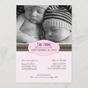 Elegant Twins Birth Announcement: Baby Pink Announcement