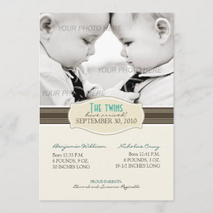 Elegant Twins Birth Announcement: Sepia Brown Announcement