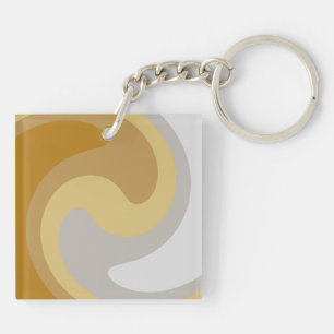 Elegant Twirl Art in Golden Yellow, Silverish Grey Key Ring