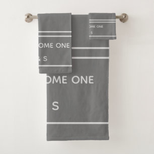 Elegant Two Become One Grey and White Monogram Bath Towel Set