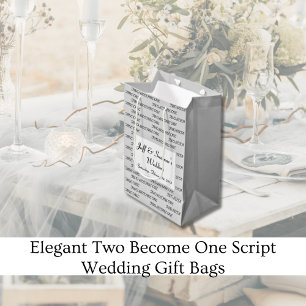 Elegant Two Become One Script Wedding Medium Gift Bag