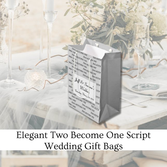 Elegant Two Become One Script Wedding  Medium Gift Bag (Creator Uploaded)