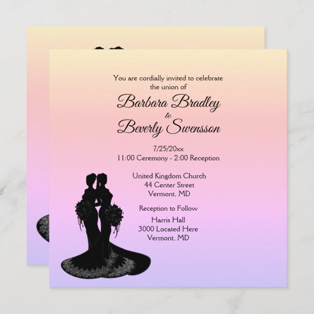 Elegant Two Brides Wedding Invitation (Front/Back)