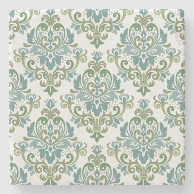 Elegant Two Colour Decorative Damask Pattern Stone Coaster (Front)