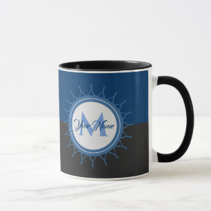 Elegant two-colour monogram dark blue and grey! mug