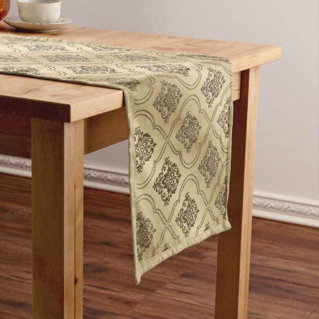 Elegant Two Colour Shaded Decorative Damask Patter Short Table Runner (In Situ)