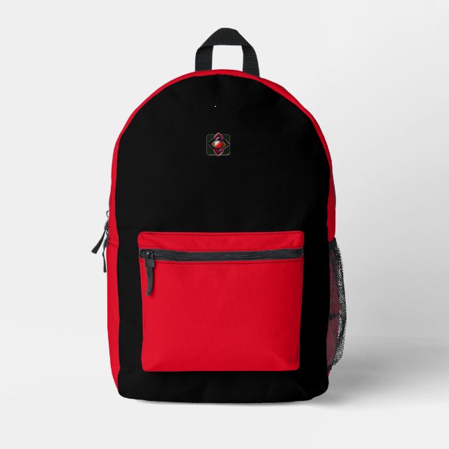 Elegant Two Colours Black And Red  Printed Backpack (Front)