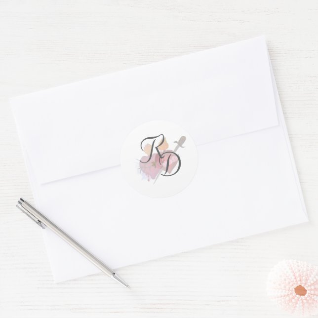 Elegant Two Hearts Catholic Wedding  Classic Round Sticker (Envelope)