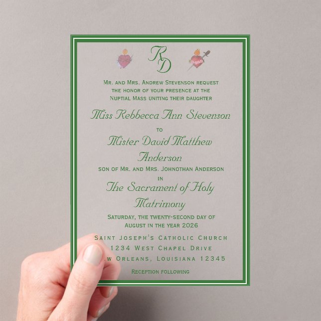 Elegant Two Hearts Catholic Wedding Invitation (Insitu (Handheld))