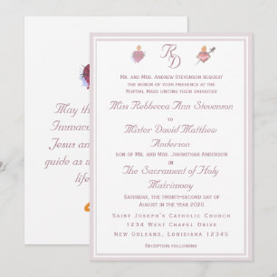 Elegant Two Hearts Catholic Wedding Invitation