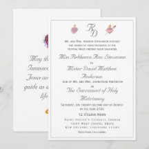Elegant Two Hearts Catholic Wedding Invitation