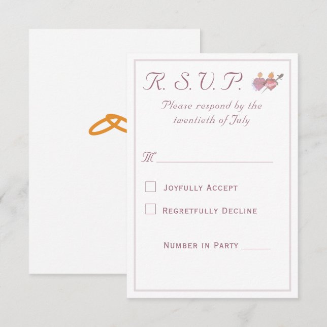 Elegant Two Hearts Catholic Wedding  RSVP Card (Front/Back)