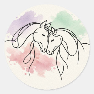 Elegant Two Horses Line Art Classic Round Sticker