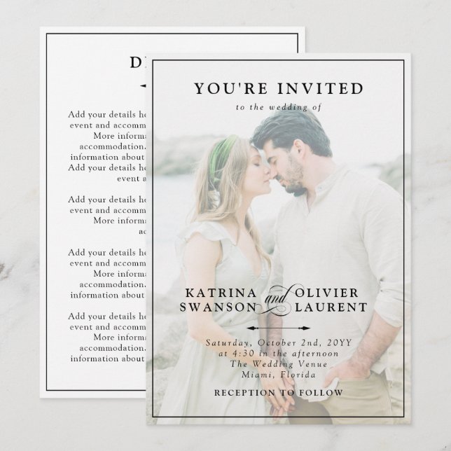 Elegant Two In One Photo Details Wedding Invitatio Invitation (Front/Back)