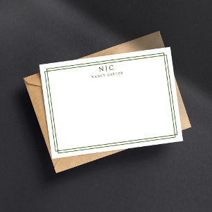Elegant Two Monogram Dark Green Geometric Border Card