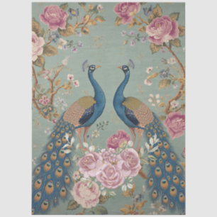 Elegant Two Peacock Decoupage Tissue Paper