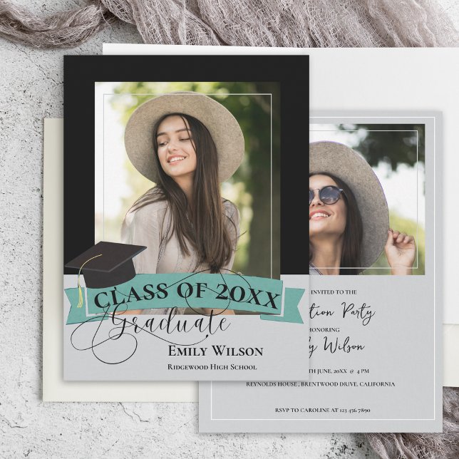 Elegant Two Photo 2025 Graduation Party Invitation Postcard (Elegant Two Photo 2025 Graduation Party Invitation Postcard)