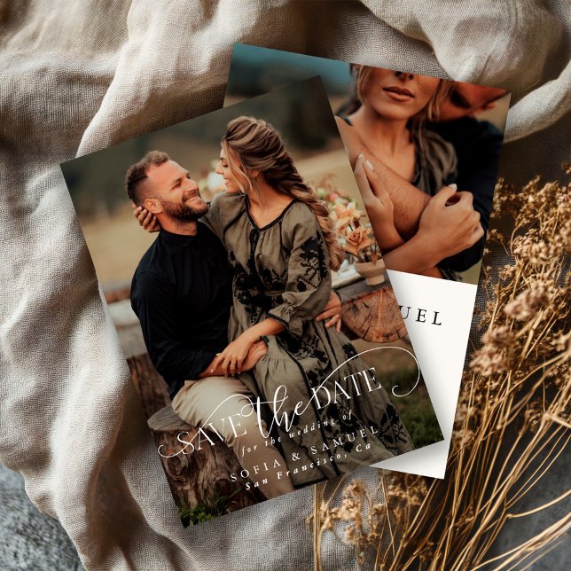 Elegant Two Photo Handwritten Script Wedding Save The Date (Creator Uploaded)