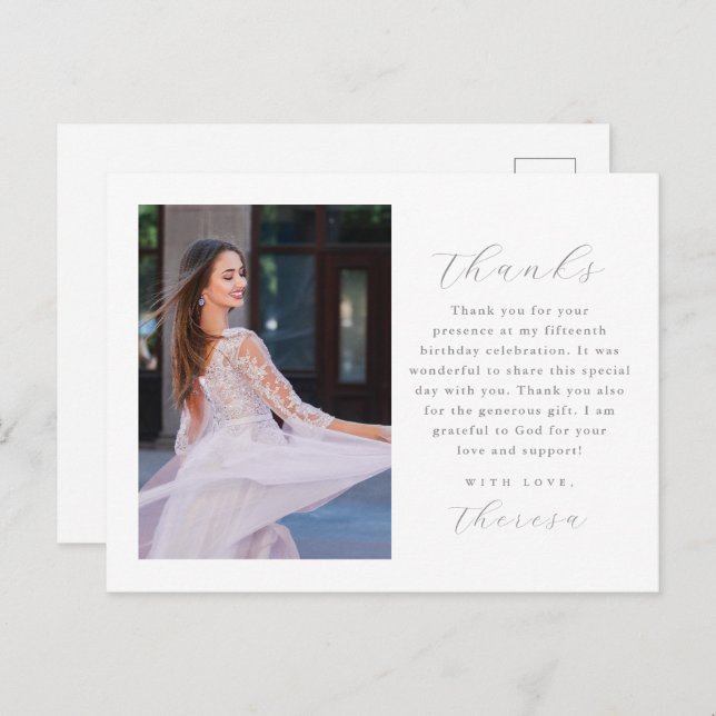 Elegant Two Photo Quinceanera Thank You Postcard (Front/Back)