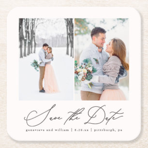 Elegant Two Photo Wedding Save the Date Coaster