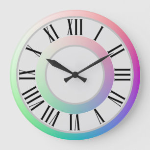 Elegant Two Rainbow Discs, Roman Numeral Markers Large Clock