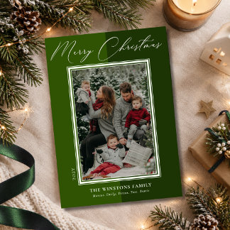 Elegant Two-Tone Forest Green Minimalist Christmas Holiday Card