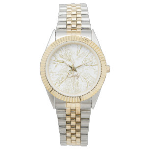 Elegant Two-Tone Silver and Gold Floral Line Art Watch