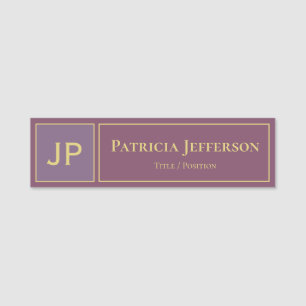 Elegant Two Tones Plum Mauve & Yellow: Monogrammed Name Tag