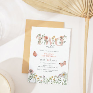 Elegant Two Wild Wildflower 2nd Birthday  Invitation