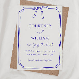 Elegant "Tying the Knot" Hand-Drawn Bow Navy Blue Save The Date