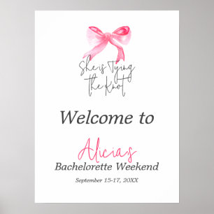 Elegant Tying the Knot Pink Bow Bachelorette Party Poster